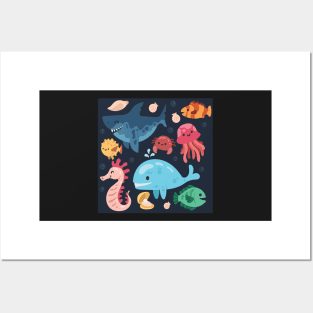 Happy Sea Life Animals Posters and Art